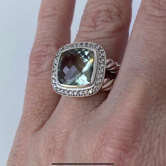 INCLUDES-PAPERWORK David Yurman 11mm Albion Prasiolite & Diamond Ring - Picture 10 of 12